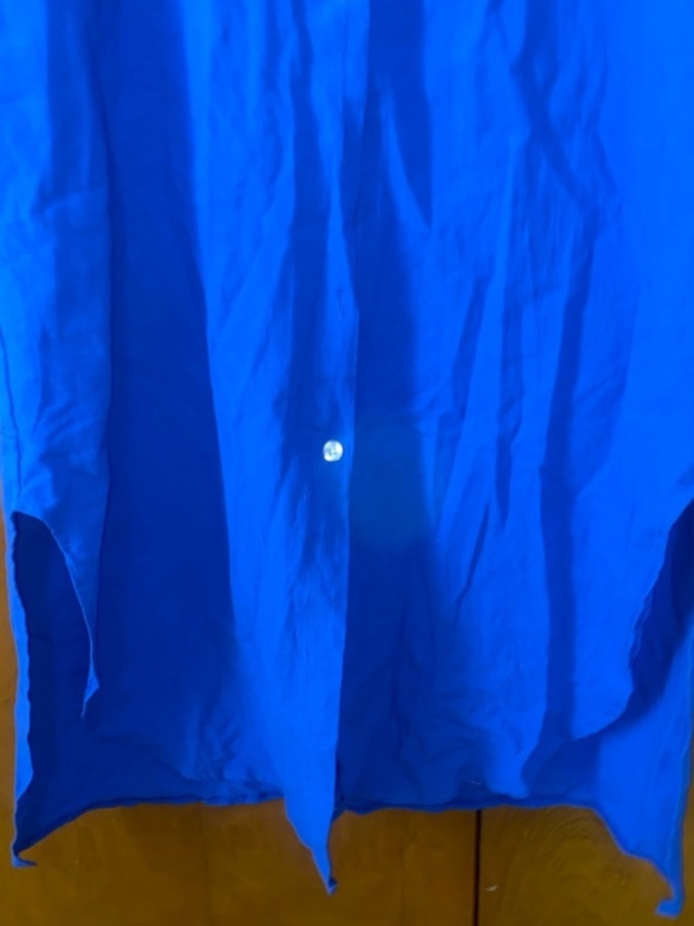 Blue Small Collared Button Down Shirt Dress Side Slits Roll Tab Long Sleeves - Picture 6 of 8